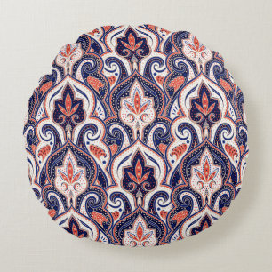 Indian Paisley: Floral Medallion Seamless. Round Cushion