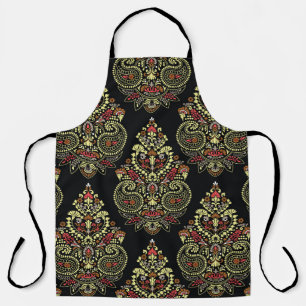 Indian paisley, geometric black background apron