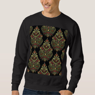 Indian paisley, geometric black background sweatshirt