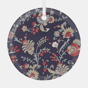 Indian paisley, navy background, traditional. glass tree decoration