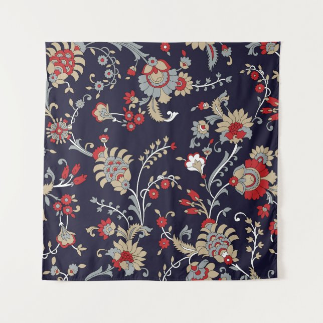 Indian paisley, navy background, traditional. tapestry (Front)