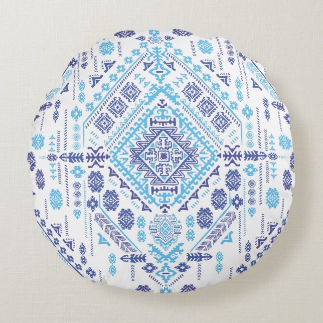 Indian paisley rug, ethnic mandala pattern. round cushion (Front)