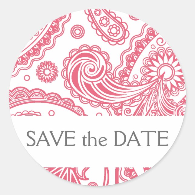 Indian Paisley Save the Date Classic Round Sticker (Front)