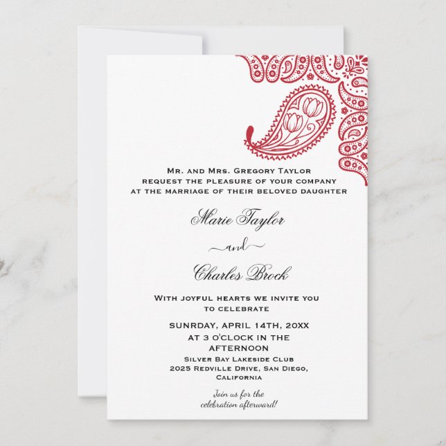 Indian Paisley Wedding Invitation (Front)