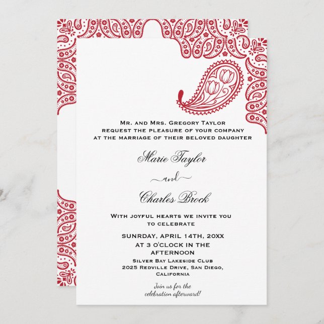 Indian Paisley Wedding Invitation (Front/Back)