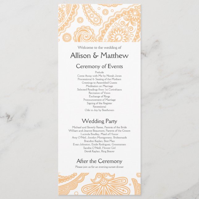 Indian Paisley Wedding Program (Front)