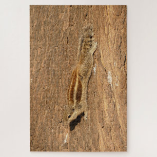 Indian Palm Squirrel on a Tree Trunk Jigsaw Puzzle