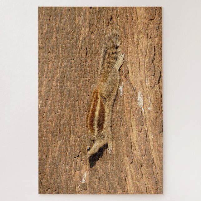 Indian Palm Squirrel on a Tree Trunk Jigsaw Puzzle (Vertical)