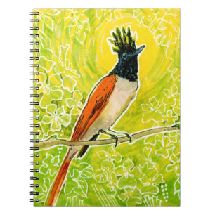 Indian Paradise Flycatcher Tropical Bird Yellow Notebook
