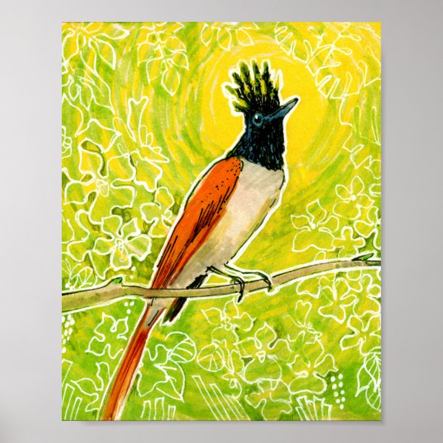 Indian Paradise Flycatcher Tropical Bird Yellow Poster (Front)