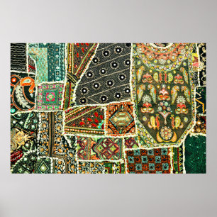 Indian patchwork carpet in Rajasthan, Asia Poster