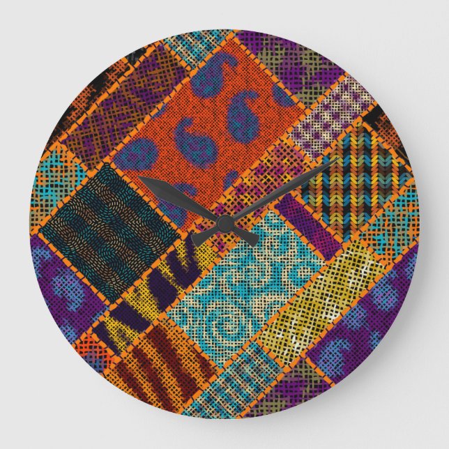Indian patchwork imitation, vintage canvas. large clock (Front)