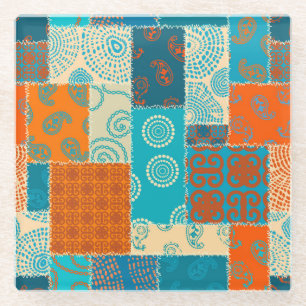 Indian patchwork, seamless vintage background. glass coaster