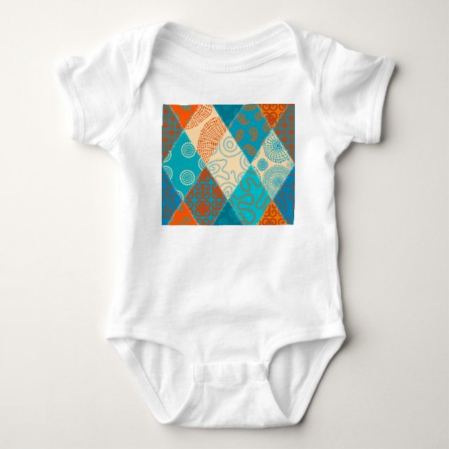 Indian patchwork seamless vintage design. baby bodysuit (Front)