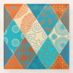 Indian patchwork seamless vintage design. glass coaster