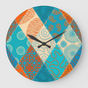 Indian patchwork seamless vintage design. large clock