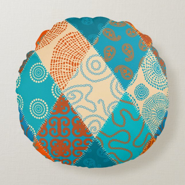 Indian patchwork seamless vintage design. round cushion (Front)