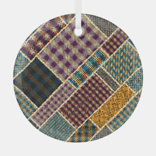 Indian Patchwork: Textured Canvas Imitation. Glass Tree Decoration