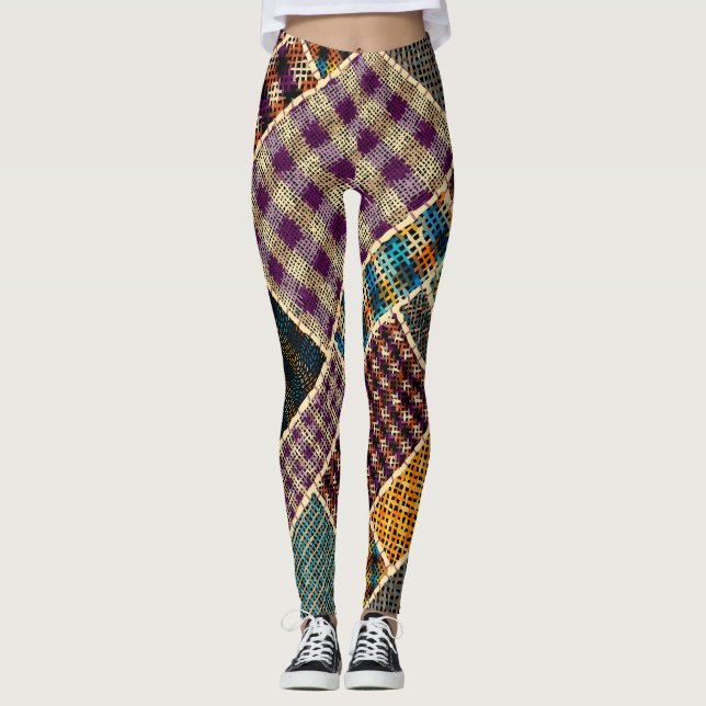Indian Patchwork: Textured Canvas Imitation. Leggings (Front)