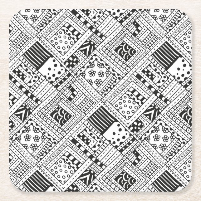 Indian Pattern Doodle Square Paper Coaster (Front)