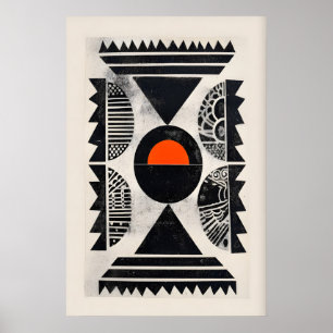 Indian Pattern Wall Art - Bold Orange Circle and