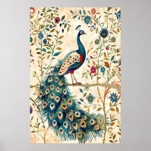 Indian Peacock Art Print Botanical Bird
