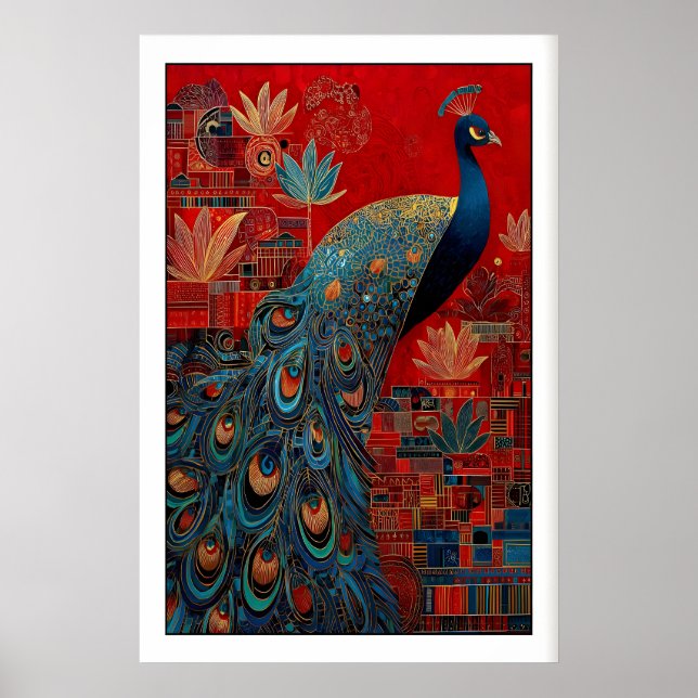 Indian Peacock Art Print, Colourful Bird Design Poster (Front)