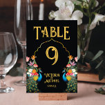Indian Peacock Floral Wedding table number cards<br><div class="desc">Great for your Indian Wedding this Elegant Rembrandt inspired Dutch master floral botanical arrangement with beautiful peacocks against a black background is perfect for your table numbers. Faux gold accents. Back and front are the same. Many matching items on this design. You must make each table number, so if you...</div>