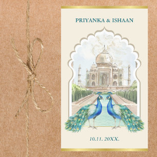 Indian Peacock Gold Taj Mahal Aesthetic Wedding Rectangular Sticker