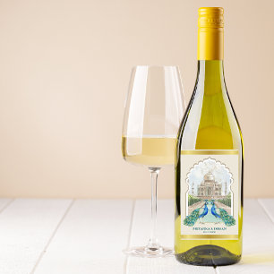 Indian Peacock Gold Taj Mahal Aesthetic Wedding Wine Label