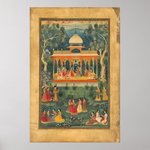 Indian Pichwai Art Poster Mughal Royal Pavilion