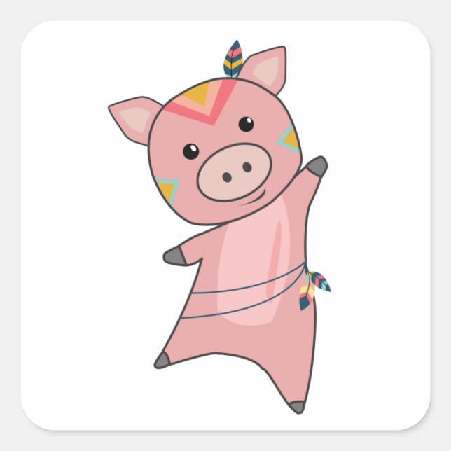 Indian Pig Fashing Piglet Feather Piggy Square Sticker (Front)