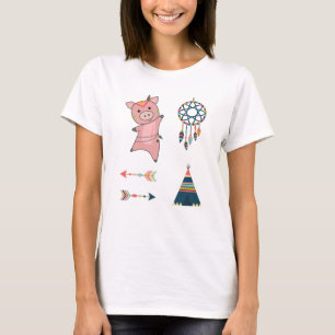 Indian Pig Piglet Sticker Set Tipi T-Shirt
