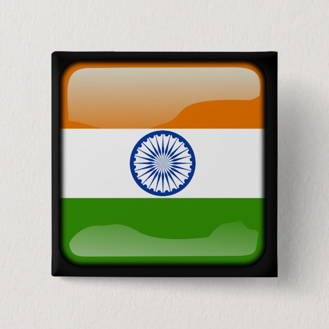 Indian polished flag 15 cm square badge (Front)