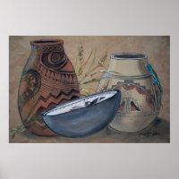 Indian Pottery Design Poster, Neutral Earth Tones