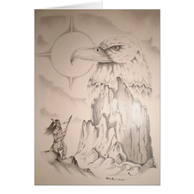 Indian praying at Eagle Rock Tribal Statue. (Front)