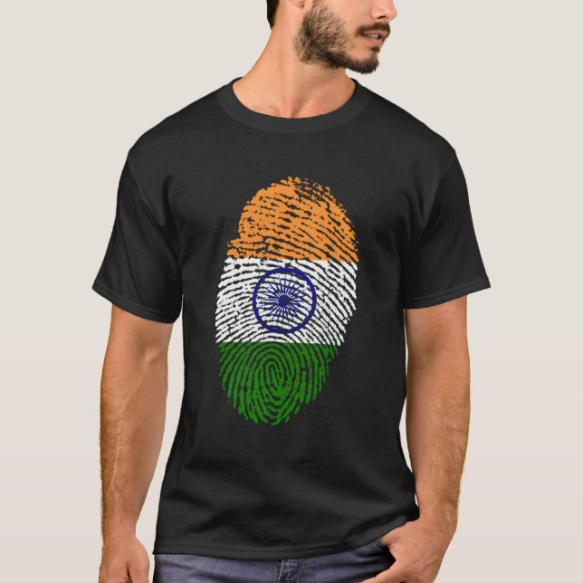 Indian Pride Fingerprint I Love India Flag Indians T-Shirt (Front)