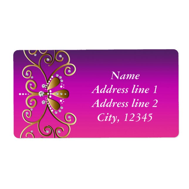 Indian Princess Purple Pink Gold Bling Labels (Front)
