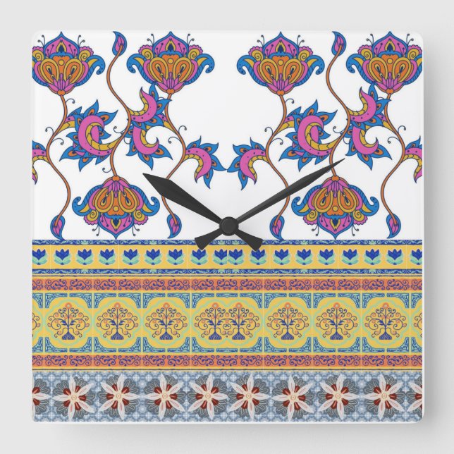 Indian Print Square Wall Clock (Front)