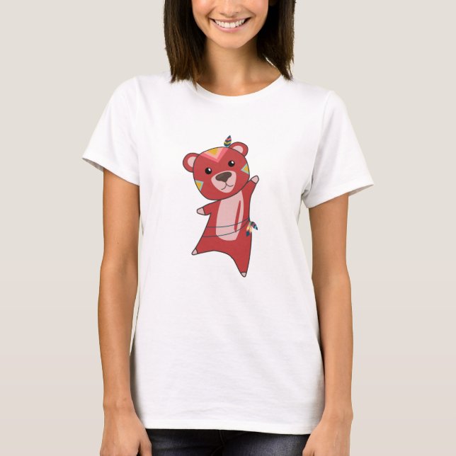 Indian Red Bear Fashing Teddy Feather T-Shirt (Front)