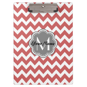 Indian Red Chevron Floral Gray Monogram Clipboard