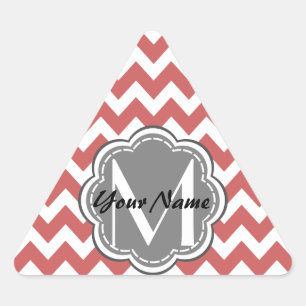 Indian Red Chevron Floral Grey Monogram Triangle Sticker