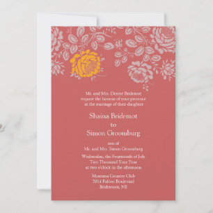 Indian Red Fashionable Colour Coordinated Wedding Invitation