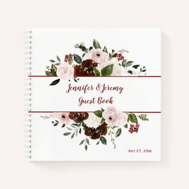 Indian Red Ivory Forest Green Boho Guest Book (Front)