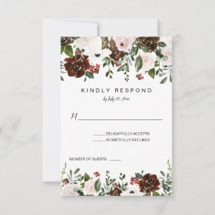 Indian Red, Ivory, Forest Green Floral Vertical RSVP Card