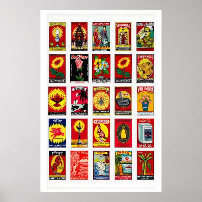 Indian Red Vintage matchbox label Collage print (Front)