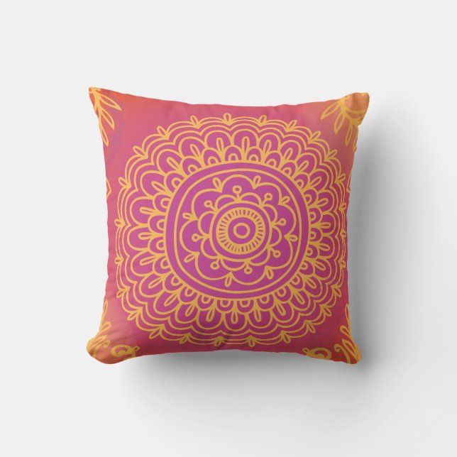 Indian Retro Red Gold Pillow (Front)