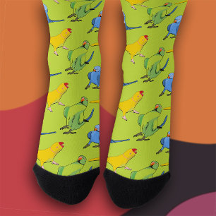 Indian Ringneck Green Parrot Pattern Pet Bird Fun Socks