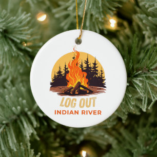Indian River Michigan Campfire Ceramic Ornament