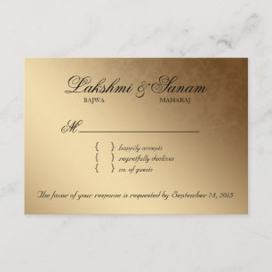 Indian RSVP Wedding Reply Card Damask Red Gold